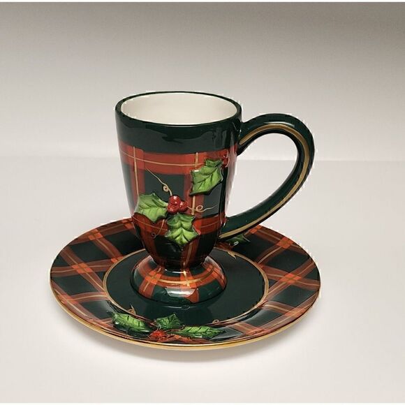 Vintage Flowers Inc Balloons Christmas Theme Hot Chocolate Or Coffee Mugs/Plates - Picture 2 of 12